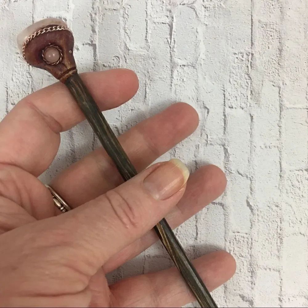 Handmade gemstone wooden hair pick